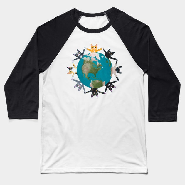 Earth Day Cats Baseball T-Shirt by KilkennyCat Art